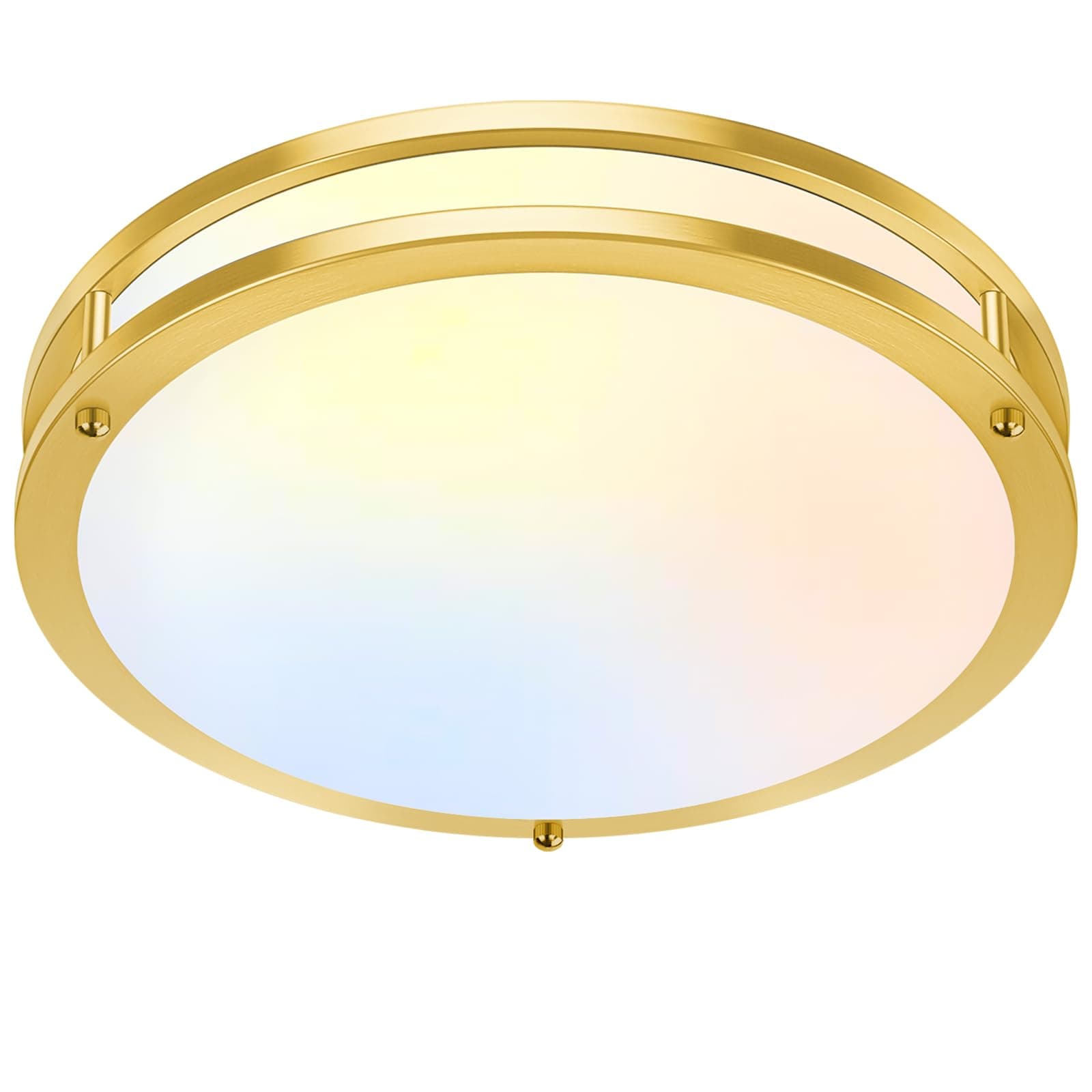 13 Inch LED Flush Mount Ceiling Light, Gold Kitchen Light Fixture with 2700K/3000K/4000K/5000K/6500K 5 Color Adjusted, Dimmable Modern Round LED Light for Bedroom Bathroom Living Room Laundry, 1-Pack