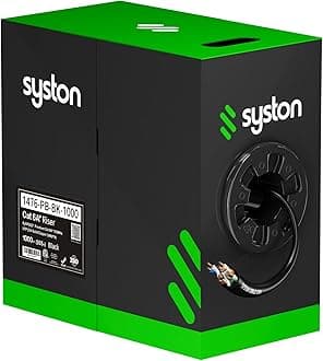 Syston Cable Technology Cat 6A+ Ethernet Network Cable, 750MHz 23AWG Solid Bare Copper Wire Outdoor/Indoor, No Ends 100/250/500/1000 Ft Available, Heat Resistant Riser Rated (1000 FT, CMR, Black-CMR)