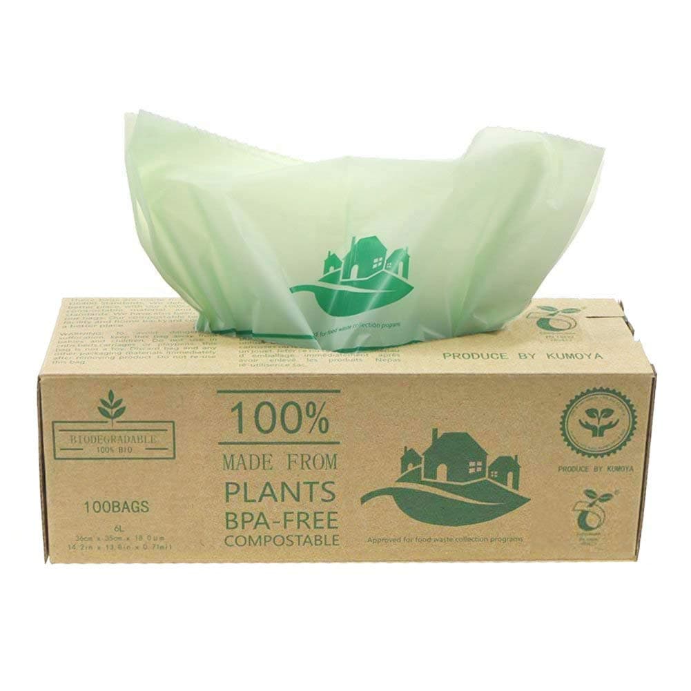 Kumoya Bin Liners 100 Bags 6L Compostable Biobag Kitchen Caddy Liners 6L 10L 30L Food Waste Bin Liners (6L)