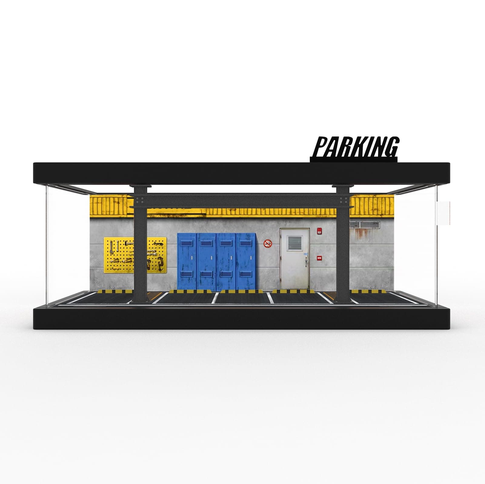 1/64 Diorama Plastic Display Case - Compatible with Hot Wheels Matchbox Mini GT Diecast Cars, for Model Car Display and Storage, Stackable Garage with LED Lights and Acrylic Cover (LM-ReShop)