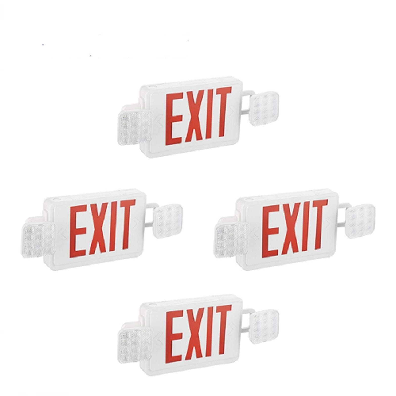 SPECTSUN 4 Pack LED Sign Emergency Light, Red Exit Sign Light with Battery Backup, Exit Light with Emergency Light/Photoluminescent Exit Sign/