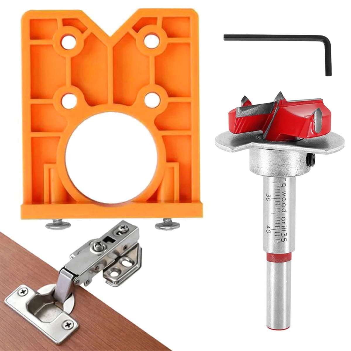 35mm Hinge Hole Drilling Guide Locator Hinge Drilling Jig Hinges for Cabinets Drill Bits Woodworking Door Hole Opener Cabinet Carpenter Tools for Wood Work Accessories Tools