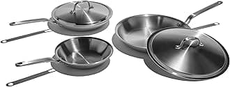 Heritage Steel Eater Series 5 Piece Fry Pan Set | Made in USA | 5-Ply Fully Clad Stainless Steel Pan | Stay Cool Handle Design | Induction Ready & Non-Toxic Pan