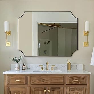 ANDY STAR 30x40 Inch Bathroom Mirror, Brushed Bronze Rectangle Scalloped Mirror, Antique Bronze Mirror with Premium Stainless Steel Metal Frame, Large Wall-Mounted Mirror (Horizontal/Vertical)