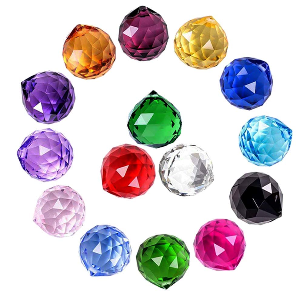 MerryNine 30mm/1.18" 15 Pack Crystal Ball Prism Sun Shine Catcher Rainbow Pendants Maker, Hanging Crystals Prisms for Windows, for Feng Shui (Multicolor)