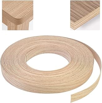 19mm Wood Veneer Strip 20m Oak Veneer Edging Tape Pre-glued Veneer Roll Preglued Hot Melt Adhesive Iron On Edge Banding for Desk Wardrobe Cabinet Door Frame Furniture Restoration