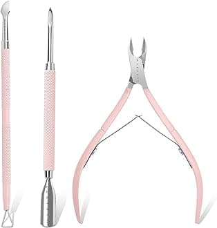 Cuticle Cutter with Pusher and Nipper - 3 Pcs Cuticle Remover Tool Set, Professional Stainless Steel Trimmer Clipper for Fingernails and Toenails Manicure Pedicure Tool