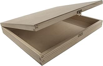 Large Shallow Wooden Box with Lid and Clasp | 36 x 30 x 5 cm | A4 Storage for Documents and Valuables | Unpainted and Untreated Pine for Craft Decoupage