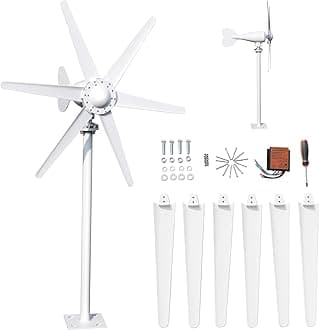 800W Wind Turbine, 6-Blade 12V/24V Wind Energy System, Wind Turbine Generator Kit, Home Wind Turbine, Full Power Protection Wind Generator for Boats Home Farm Industrial Charging White