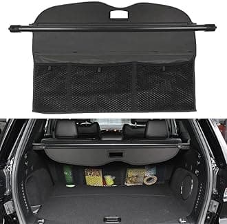 Cargo Cover for Jeep Grand Cherokee Accessories With Mesh Organizer 2011-2020 2021 Rear Trunk Shade Cover（Not fit for 2021 Winter-2022 for grand Cherokee L ）