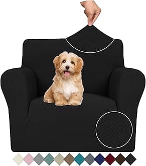 JIVINER Stretch Armchair Slipcovers, 1 Piece Chair Sofa Covers 1 Seater Couch Covers with Elastic Bottom for Kids, Pets (Black, Chair)