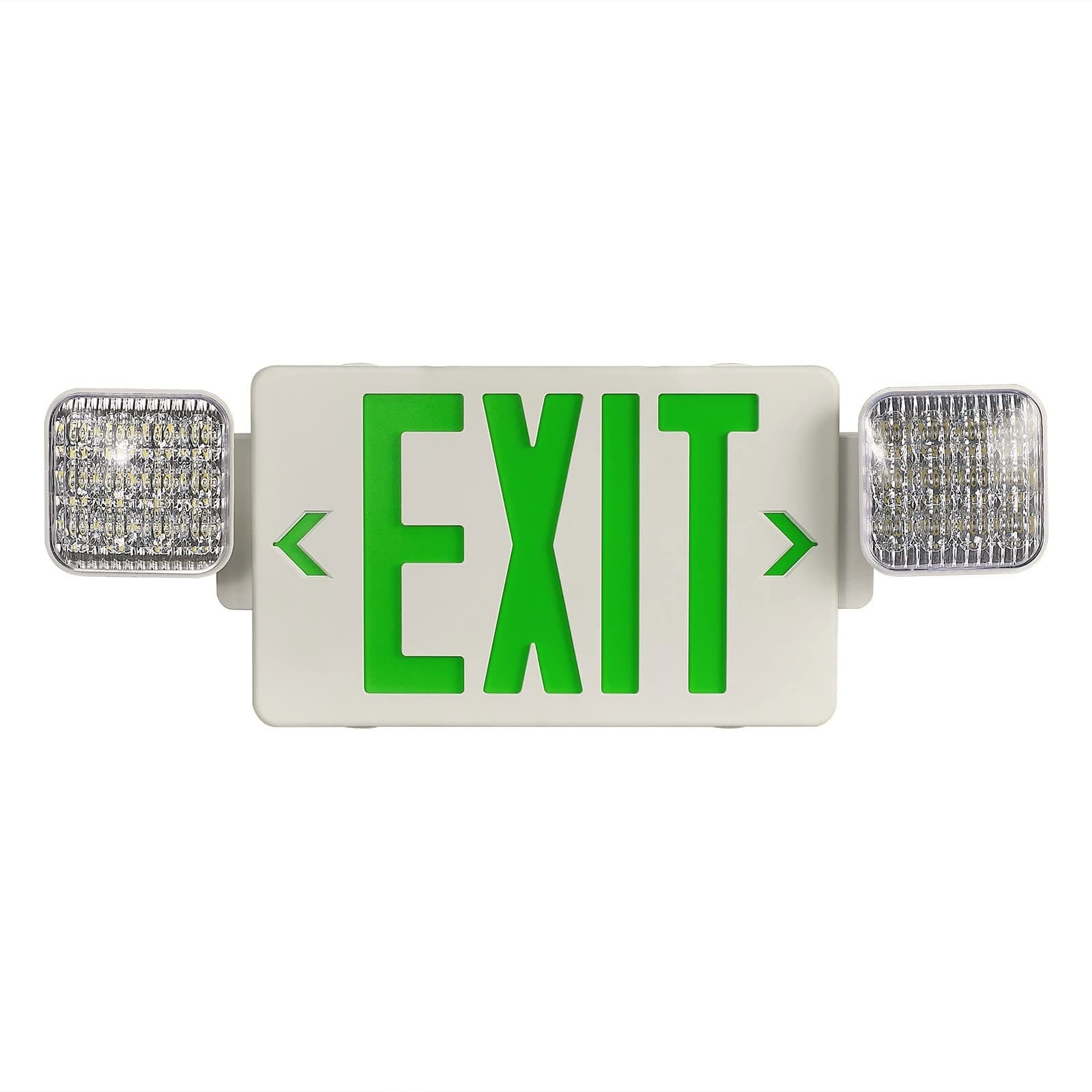 TANLUX Green Exit Sign with Emergency Lights, LED Exit Light - Battery Backup, UL Listed, AC 120/277V - Commercial Emergency Light Combo