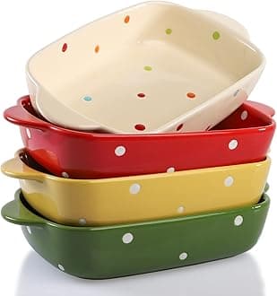 Set of 4 Ceramic Small Casserole Dishes, 7"x5" Porcelain Roasting Lasagna Pan, Individual Casserole Dishes Bakeware with Handle Rectangular Dish, Ceramic Baking Dish for Oven, 20 Oz, Polka Dot, Assorted Color