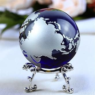 Crystal Glass Marbles Earth Globe World map Quartz Crystals Sphere Terrarium Desk Ornaments Nautical Home Decor (Silvery 2.36inch)