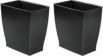 Small Plastic Bathroom Trash Can, Slim Rectangle Garbage Bin for Bedroom, Office, Dorm, 2-Pack, Black