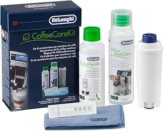 De'Longhi DLSC306 Coffee Care Kit – Maintenance Set with Water Filter, 200ml EcoDecalk, 250ml Eco MultiClean, Microfibre Cloth & Water Hardness Test for Automatic Coffee Machines