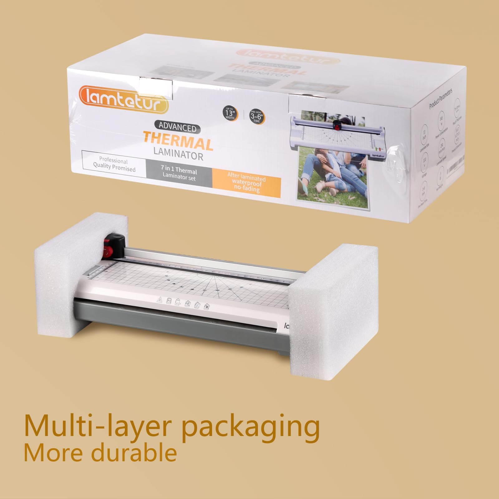 7 in 1 Laminator, Laminator Machine for A3/A4/A6, Laminator Machine with Laminating Sheets 70pouches for Office Home School Use,Paper Trimmer, Corner Rounder Hot &Cold.