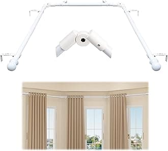 Bay Window Curtain Rods White, U-shaped Curved Adjustable Curtain Rods for Windows 59 to 184 Inches, 1 Inch Renter Friendly Heavy Duty Curtain Rods for Bedroom, Living Room Curtains