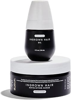 Bushbalm Ingrown Hair and Razor Bumps 2-Step Routine - Moisturize and Calm - Ingrown Hair Oil (30 ml) and Exfoliating Scrub (236 ml) - Sweet Escape