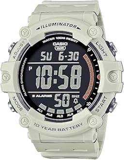 Illuminator AE1500WH Series | 10-Year Battery | LED Backlight | 5-Alarms | 1/100 Sec Stopwatch | Men's Digital Watch