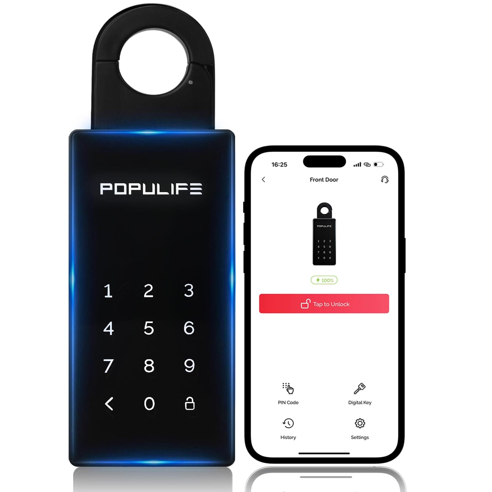 【Updated Version】 Populife Smart Key Lock Box for Outside, Wireless Lock Box for House Keys, Hide a Key Outdoor, Electronic Digital Lockbox for Realtor Airbnb Smart Bluetooth Lockbox, Work Offline