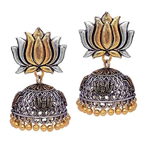 V L IMPEX Louts Shape Stud With 2 Tone Jhumka Earrings