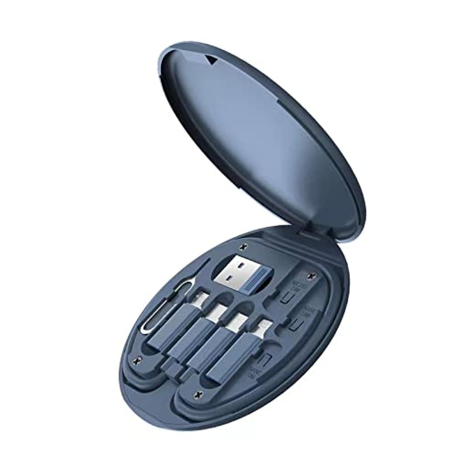 ZALUJMUS Multifunctional Data Cable Storage Box Adapter for Lightning, USB-C, Micro-USB Universal Data Transfer Cable, Card Holder, Midnight Blue