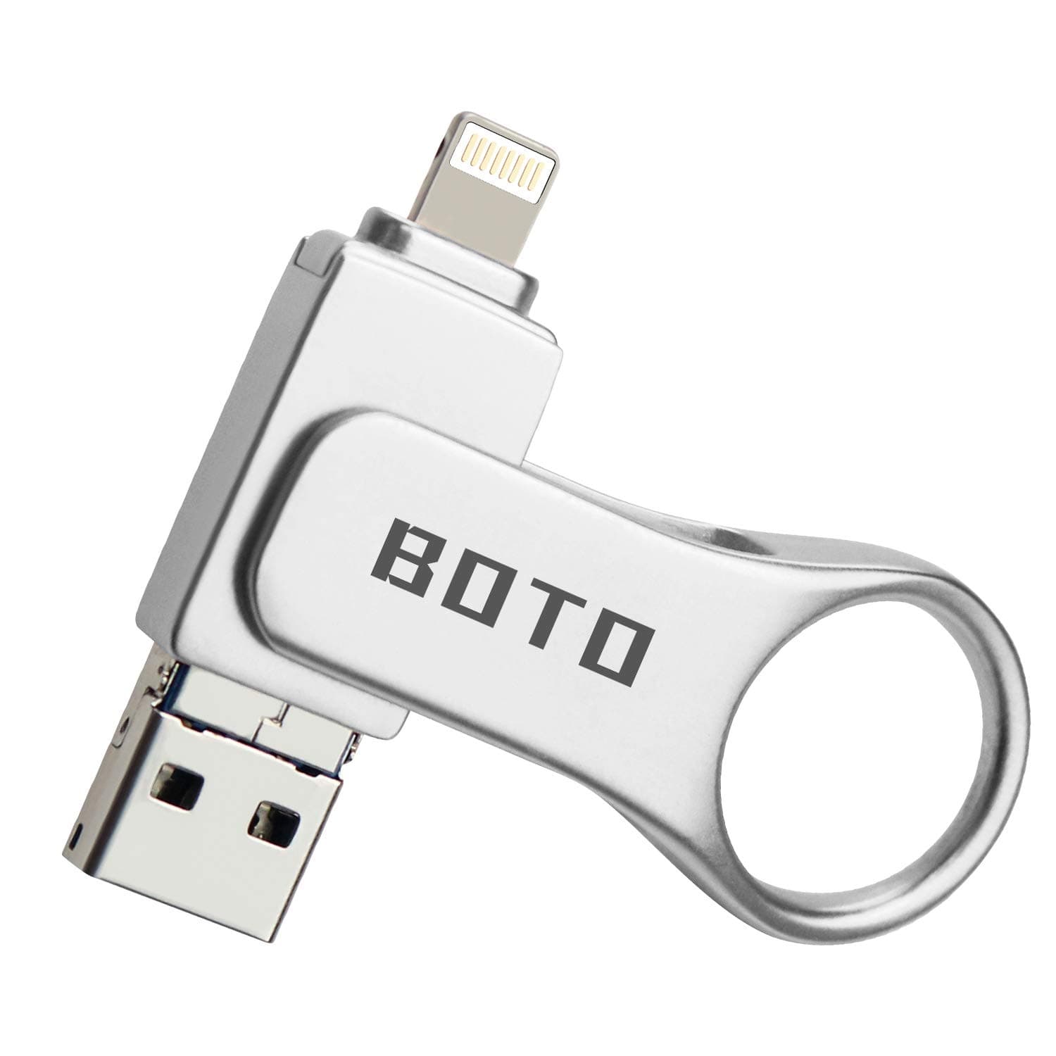 iOS Flash Drive for iPhone iOS External Storage,BOTO 128gbUSB 3.0 Jump Drive 3-in-1 Lightning Memory Storage Pen Drive for iPad iPhone Android (Silver-128GB)