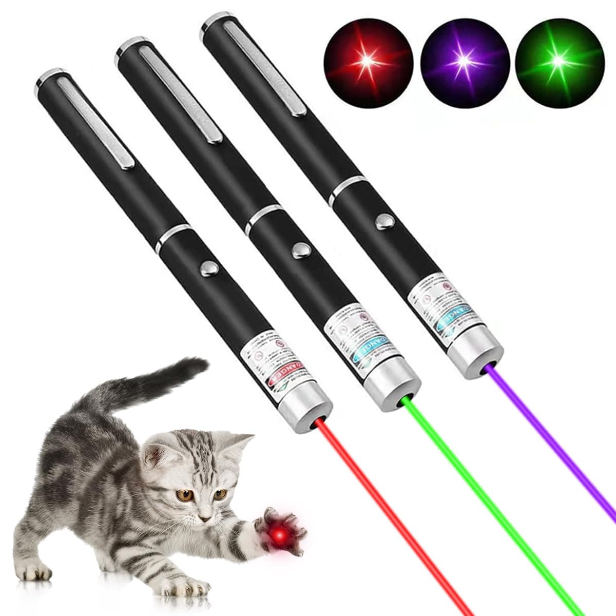 Climberty® 3Pcs Laser Light LED Cat Chasing Laser Pointer Pens, Red/Green/Purple Light Dogs Pet Laser Pointer, Indoor Interactive Chase Cats Lazer Pointer Pen (Without Battery)
