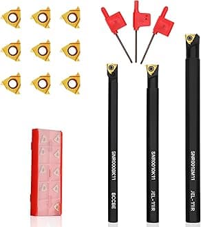 SNR0008K11, SNR0010K11, SNR0012M11 Indexable Lathe Turning Tool 12Pcs Kit, 3 Pcs Metal Lathe Tools Holder Set, with 9Pcs 11IR A60 Carbide Inserts Turning Inserts Carbide Turning Tool
