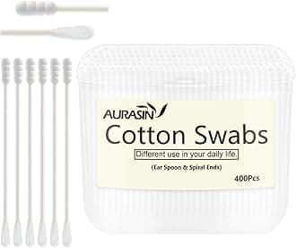 Organic Cotton Swabs, Multipurpose Double Tipped Paper Sticks Cotton Buds for Adult/Kid-400Pcs (Ear spoon and Spiral)