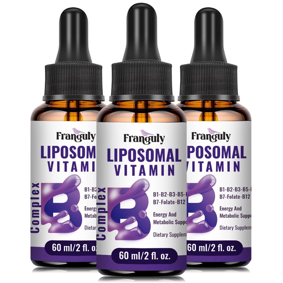 Liposomal Vitamin B Complex Liquid Sublingual B Complex Vitamins Supplement for Women Men Improved Absorption Methylated B12,B1, B2, B3, B5, B6,Folate,Biotin for Energy And Immune Support-6.0 oz