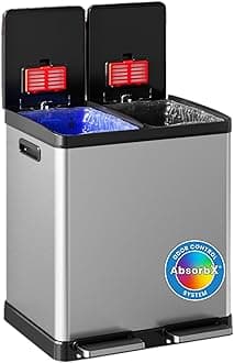 Itouchless Kitchen Dual Step Trash Can & Recyclebin, Stainlesssteel, Includes 2 X 8 Gallon (30L) Removable Inner Buckets, Soft Close Lid And Airtight, For Home, Office, Business, 16 Gallon / 61 Liter