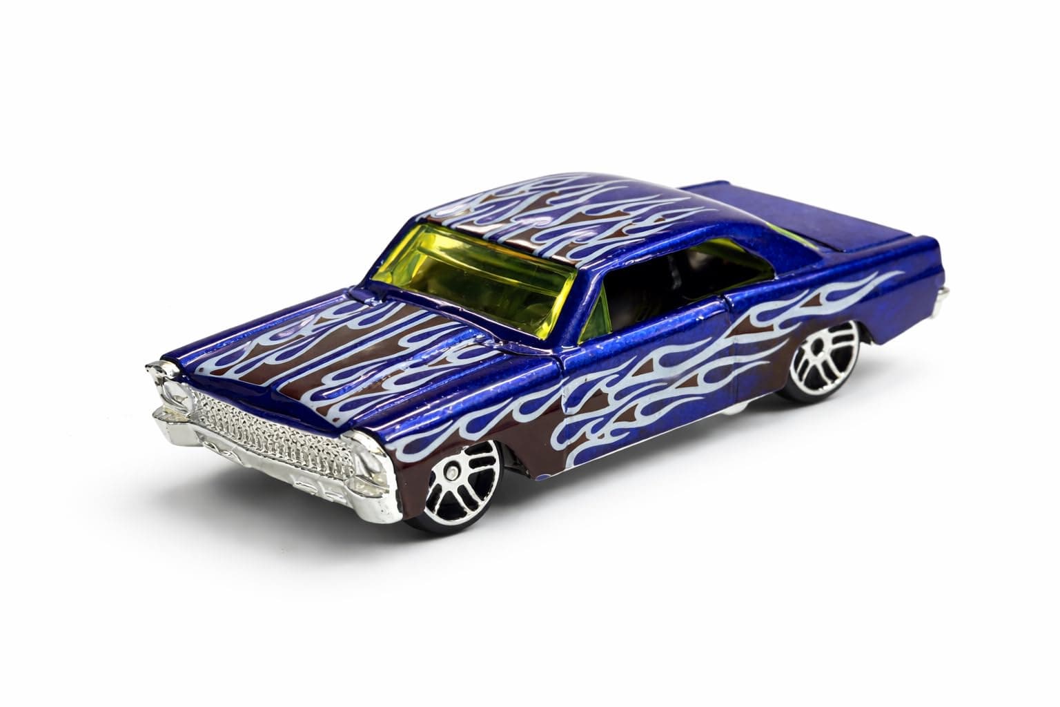 Blue with White Flame Graphics,Die-Cast Classic Car Model, Metallic Finish, Collectible Toy Vehicle