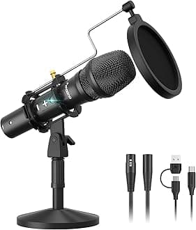 MAONO USB/XLR Podcast Dynamic Microphone, Studio Mic Kit with Volume Control, Shock Mount, Pop Filter, Ideal for Vocal, Instruments Recording, Voice Over, Live Streaming (HD300T)