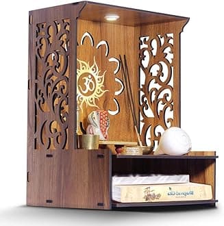 Heartily® Roli Beautiful Wooden Pooja Mandir for Home and Office, Wall Mounted Temple with LED Spot Light, Size (H- 15.5, L- 11.5, W-11 in)