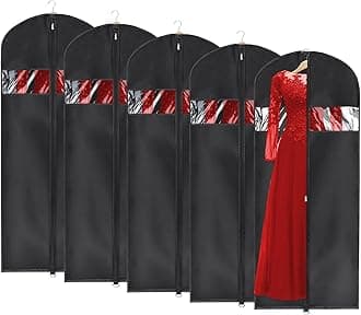 Garment Bag Suit Bag for Storage and Travel 60 inches, Lightweight Study Full Zipper Washable Suit Cover for Dresses, Suits, Coats, Set of 5