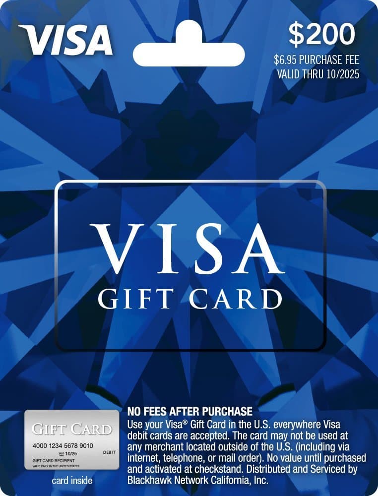 Visa $200 Gift Card (plus $6.95 Purchase Fee)