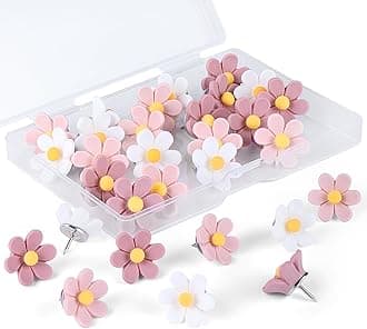 Flower Push Pins, 30pcs Pins for Cork Board Pink Decorative Thumb Tacks Cute Fun Photo Wall, Feature Map, Bulletin Board, Office or Home