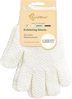 Evridwear Exfoliating Dual Texture Bath Gloves for Shower, Spa, Massage and Body Scrubs, Dead Skin Cell Remover, Gloves with Hanging Loop (1 Pair Light)