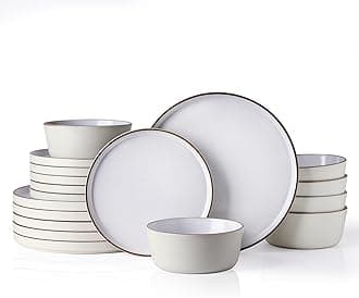 AmorArcDinnerware Set for 6, 18 Pieces Ceramic Plates and Bowls Set, Handcrafted Speckled Stoneware Plates Set, Dishwasher & Microwave Safe Dishes Set - (Cream, Service for 6)