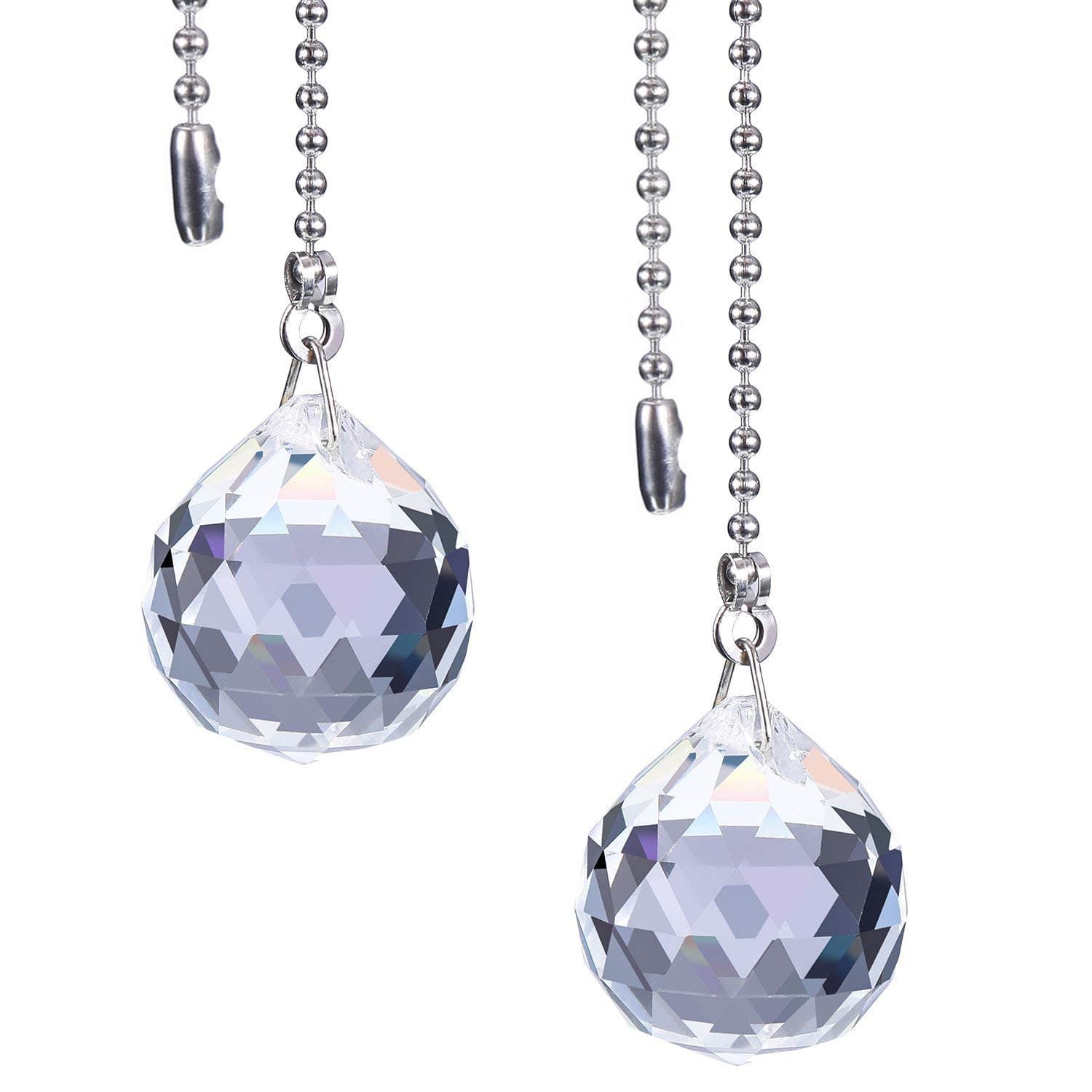 Hestya 2 Sets Clear Crystal Pull Chain Extension with Connector for Ceiling Light Fan Chain, 1 Meter Length Each (Style A)