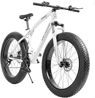 Outroad Fat Tire Mountain Bike with 26 inch Wheels, 21 Speed with High Carbon Steel Frame, Double Disc Brake and Front Suspension Anti-Slip Bikes