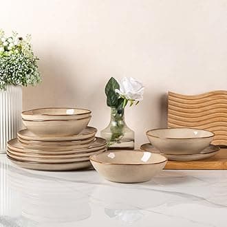 AmorArc Ceramic Dinnerware Sets,Handmade Reactive Glaze Plates and Bowls Set,Highly Chip and Crack Resistant | Dishwasher & Microwave Safe Dishes Set,Service for 4 (12pc)