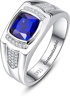 8 * 8mm 2.85CT 925 Sterling Silver Mens Gemstone Ring Princess Cut Created Black Onyx|Sapphire|Emerald|Ruby Mens Wedding Band Engagement Ring Pave CZ W/AAA Size 6-13