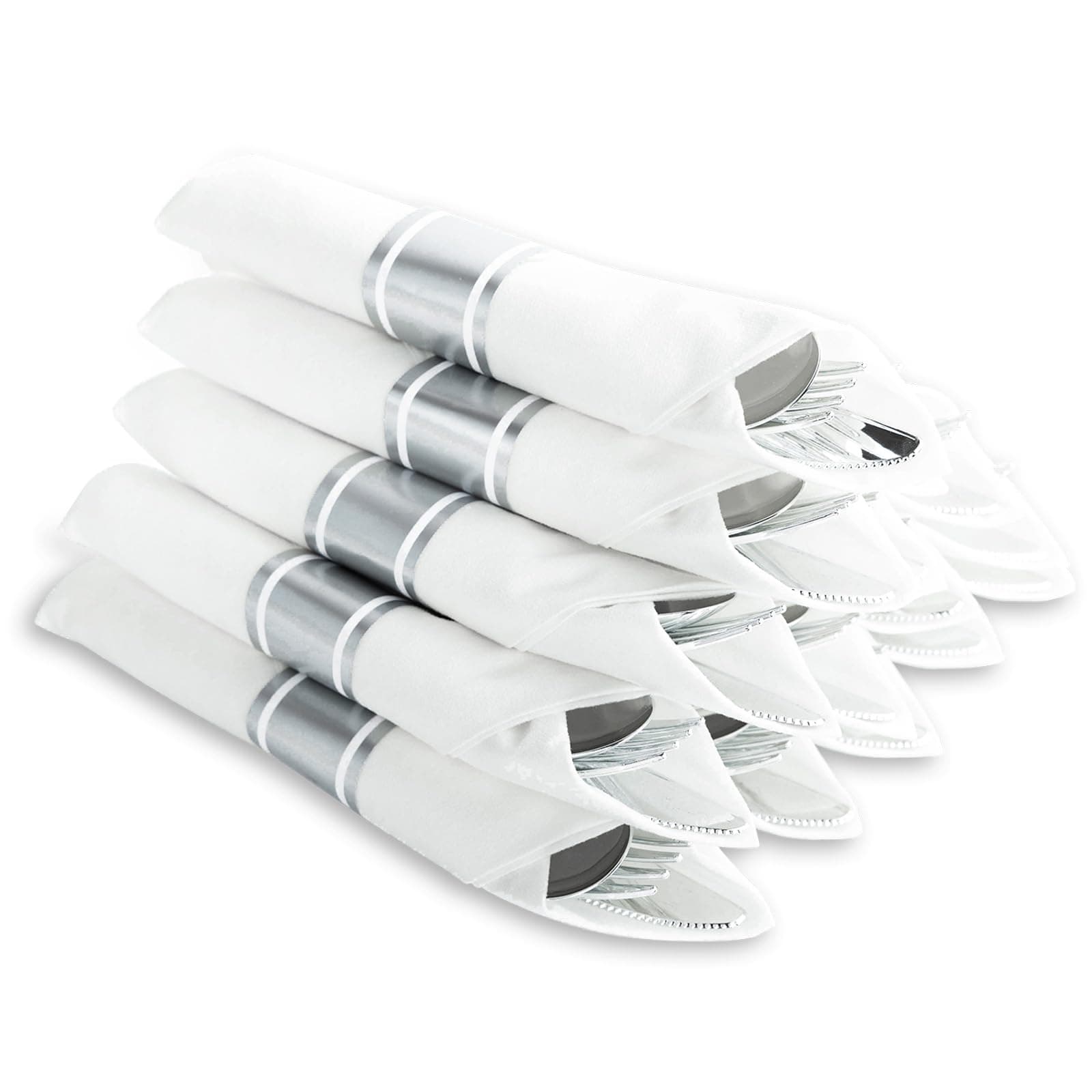 Pre Rolled Silver Plastic Cutlery Set