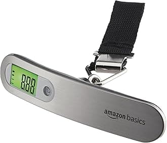 Amazon Basics Digital Portable Electronic Luggage Weighing Scale | 50 kg Capacity | Steel Body | Lifetime Replacement | for Home, Travel, Flights, Bags, and Baggage (Silver)