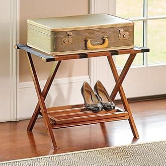 HEMDI Foldable Teak Wooden Luggage Rack/Holder for Bedroom,Hotel and Guest Room Sturdy Suitcase Holder Space-Saving Design Size 26.54W x 3.58D x 26.82H Inch | Design 19