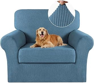 2 Piece Chair Covers Chair Slipcovers For Living Room Armchair Sofa Covers Chair Couch Cover with Arms Washable Furniture Protector for Chairs 85% polyester, 15% Spandex Fabric (Chair,DustyBlue)