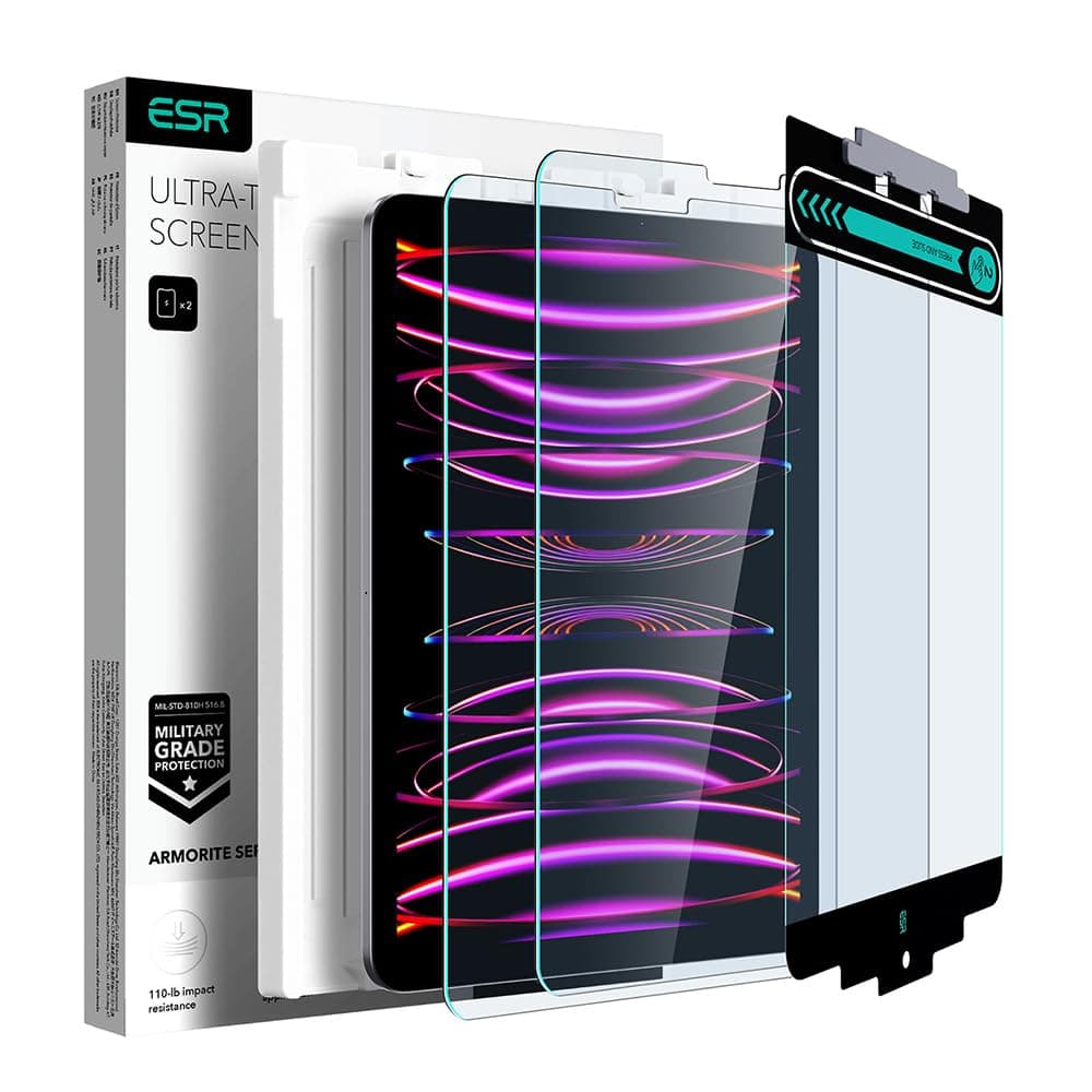 ESR for iPad Pro 12.9 Screen Protector (2022/2021/2020/2018), Tempered-Glass Film with Easy Application Tray, Military-Grade Protection, Scratch Resistant, HD Clarity, Armorite Series, 2 Pack